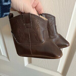MUD PIE Baby Brown Cowboy Booties Western Sherpa Lined 6-12 months